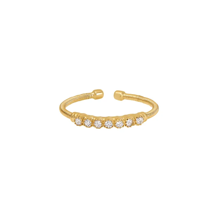 ladies rings lab grown-Gold Finish Sterling Silver Cable Cuff Ring with Beaded Bezel Set Simulated Diamonds