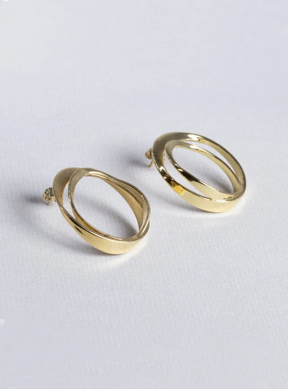 ladies earrings industrial-Gold Double Circle Stud Earrings