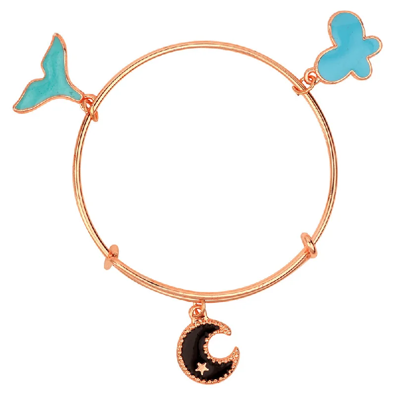 Ladies bracelets halo glow -Mahi Moon & Butterfly Shaped Rose Gold Plated Enamel Work Charms Bracelet for Girls (BRK1100854Z)