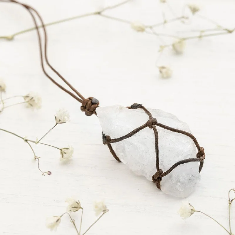 Ladies necklaces limited run -Wrapped Raw Clear Quartz Necklace