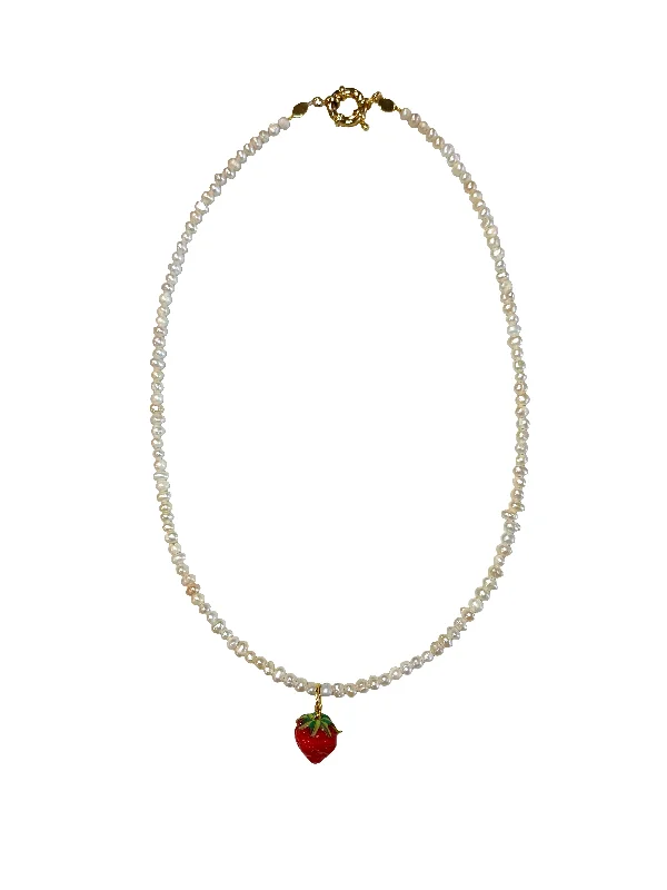 Ladies necklaces simple elegance -Pearl Fruit Glass Necklace - Strawberry