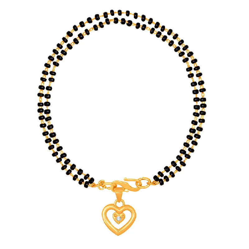 Ladies bracelets 1980s dazzle -Mahi Dual Chain Heart Charm Mangalsutra Bracelet with Beads and Crystal for Women (BR1100489G)