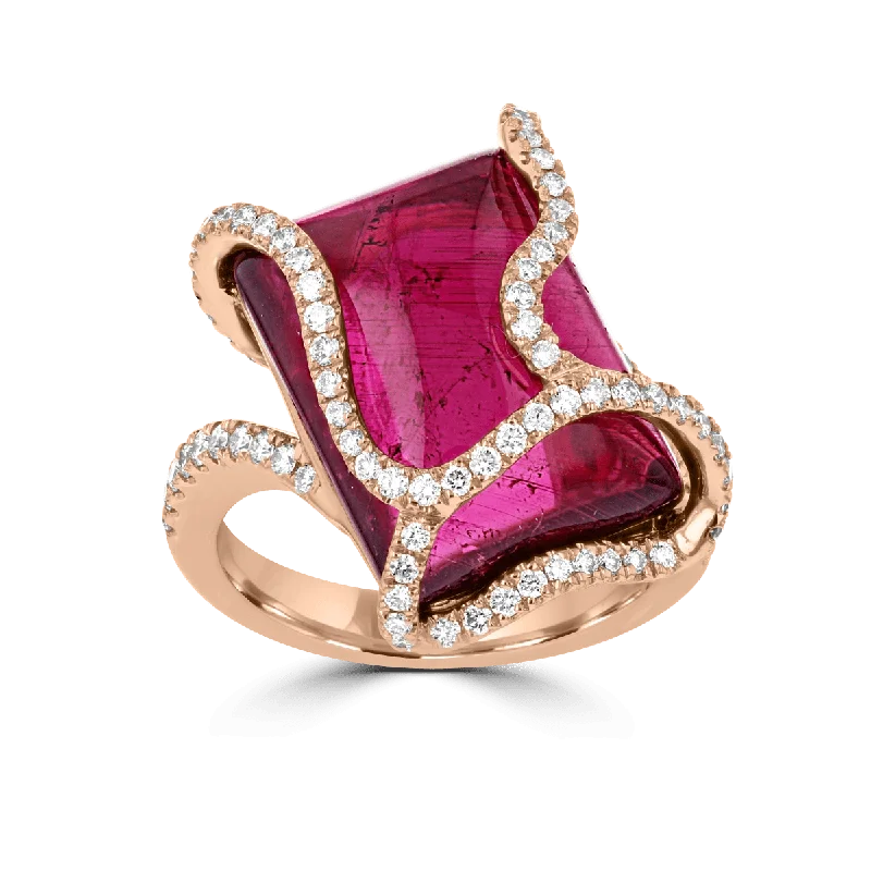 ladies rings vintage style-18KT Rose Gold 11.89 CT Rubellite & .65 CTW Diamond Freeform Ring