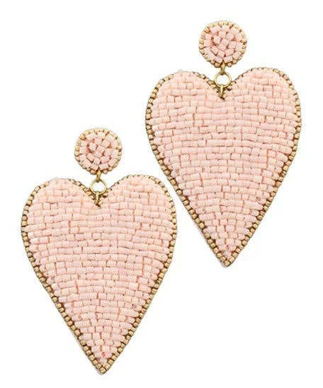 ladies earrings couple-Earrings - Blush Beaded Heart Earrings