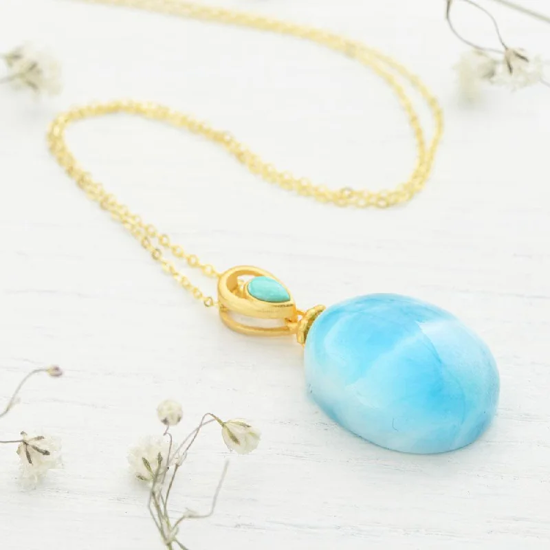 Ladies necklaces yellow gold -Larimar Ocean Drop Necklace