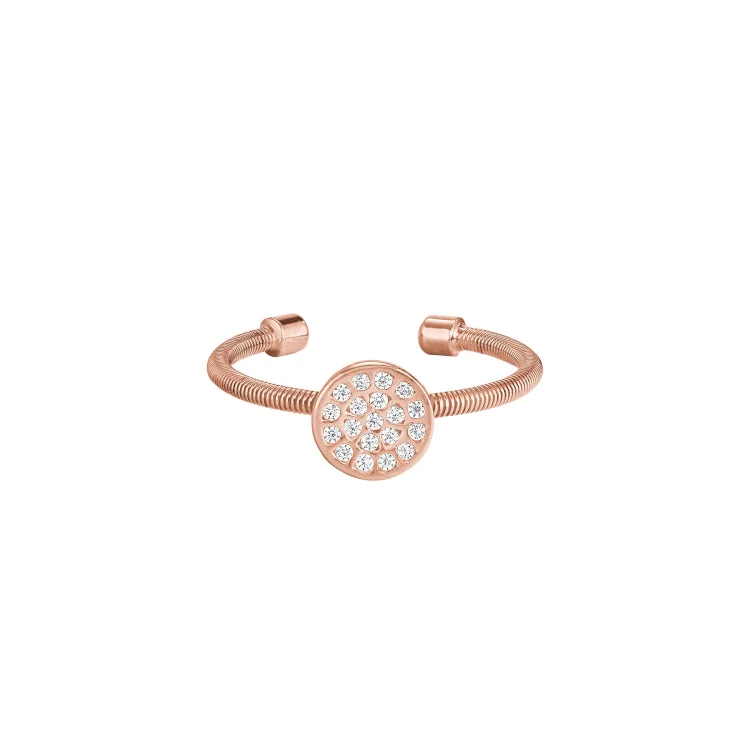 ladies rings hybrid-Rose Gold Finish Sterling Silver Cable Cuff One Circle Ring with Simulated Diamonds