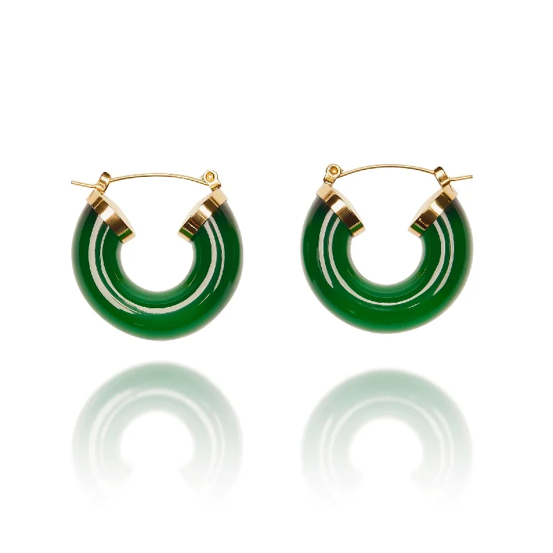 ladies earrings infinity-Chunky Green and Gold Resin Vintage Hoop Earrings: Gold and Green Earrings