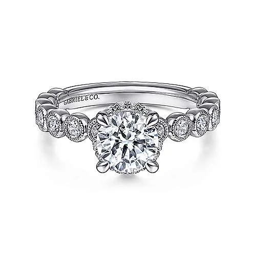 ladies engagement rings top-Siana - Vintage Inspired 14K White Gold Round Diamond Engagement Ring