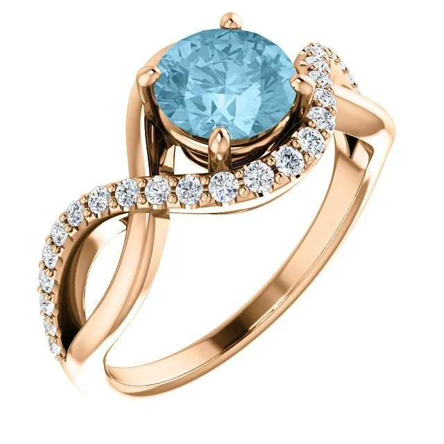 ladies rings styles-14KT GOLD 1.00 CT AQUAMARINE & .20 CTW DIAMOND TWIST RING