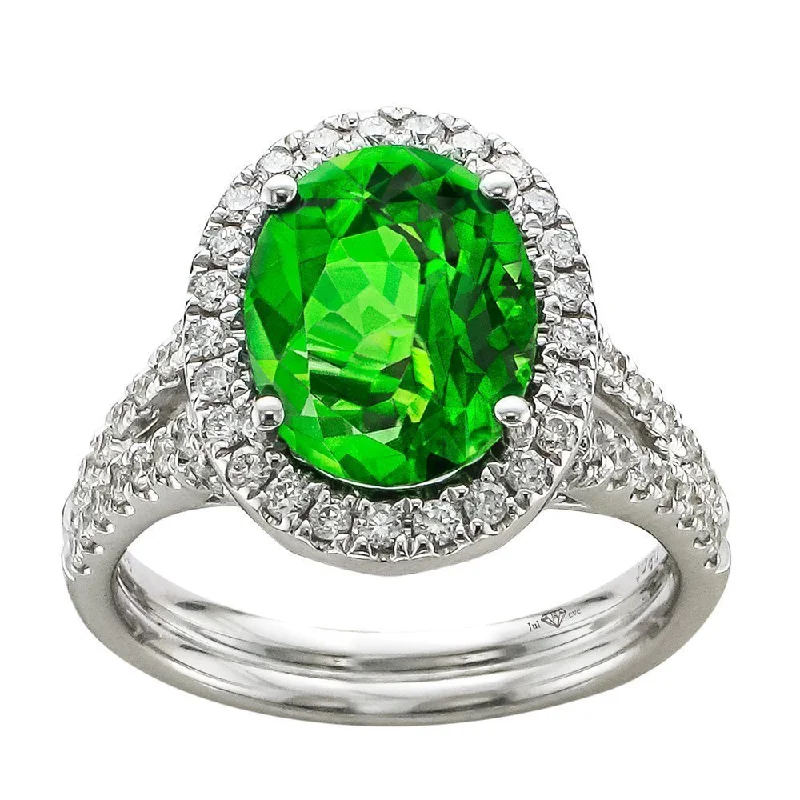 ladies rings high quality-JULEVE 18KT WHITE GOLD 3.08 CT TOURMALINE & 0.74 CTW DIAMOND HALO RING