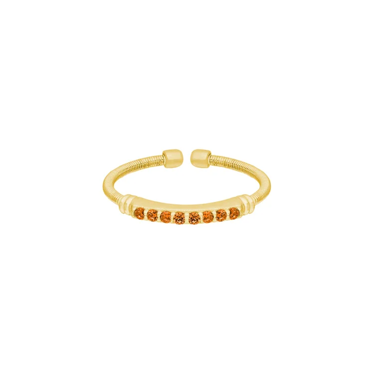 ladies rings personalized-Gold Finish Sterling Silver Cable Cuff Ring with Simulated Citrine Birth Gems - November