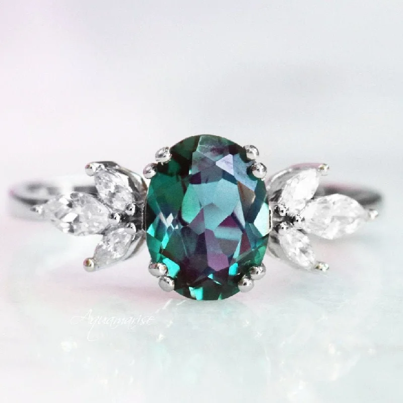 ladies engagement rings romantic-Eva Alexandrite Engagement Ring- 14K White Gold Alexandrite Ring