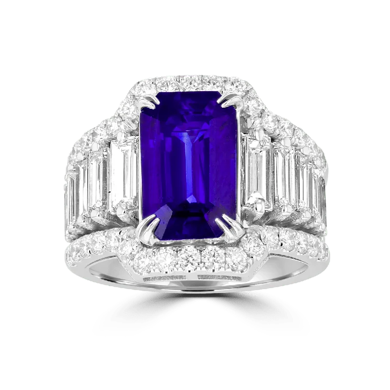 ladies rings meaningful-JULEVE 18KT 4.66 CT SAPPHIRE & 2.27 CTW DIAMOND RING