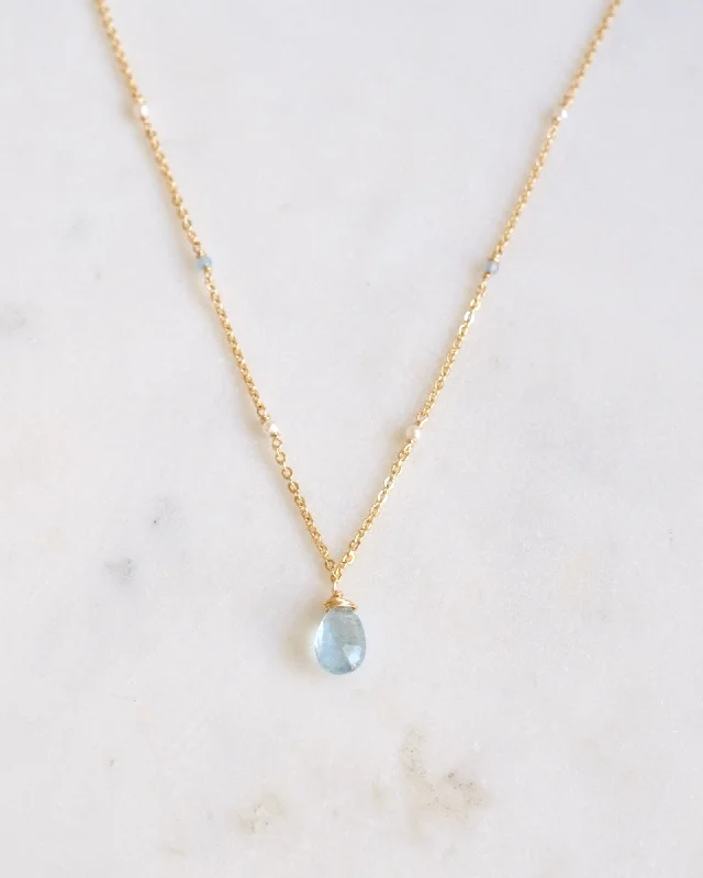 Ladies necklaces aquamarine shine -Aquamarine Bohemian Drop Necklace