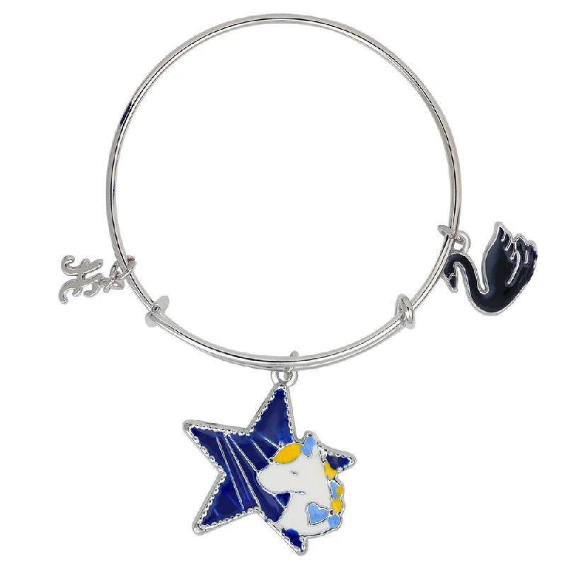 Ladies bracelets renaissance glow -Mahi H Letter Unicorn & Duck Shaped Enamel Work Charm Bracelet with Rhodium Plated for Kids (BRK1100884R)