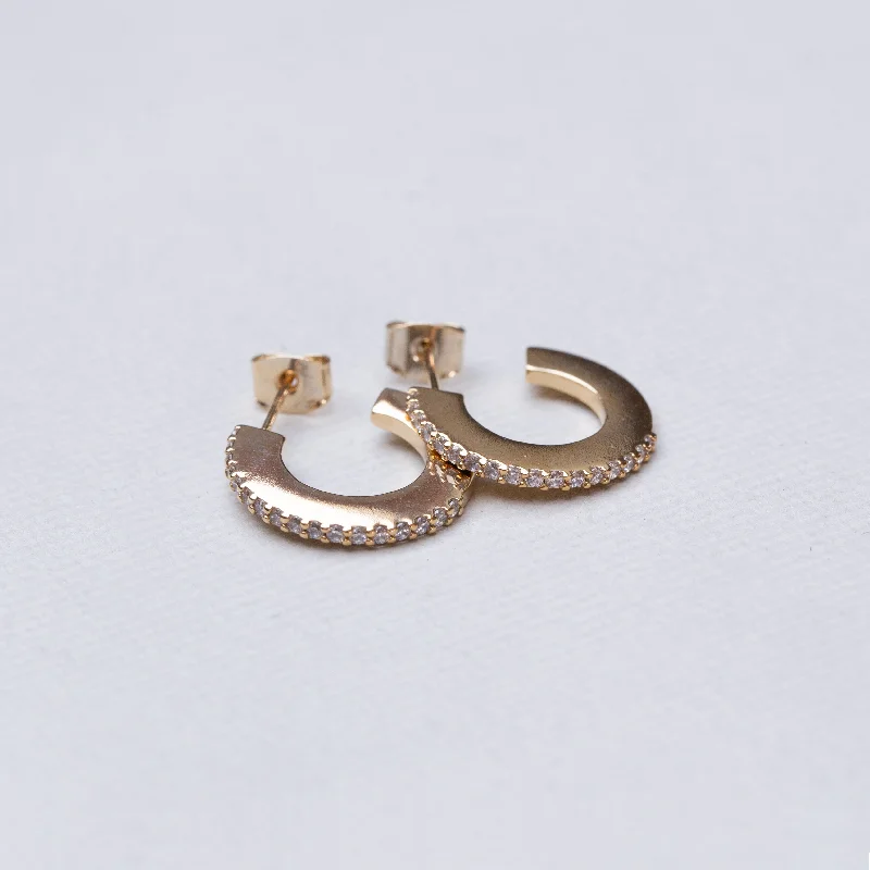 ladies earrings yoga-Gold Stud Hoop Earrings with Cubic Zirconia