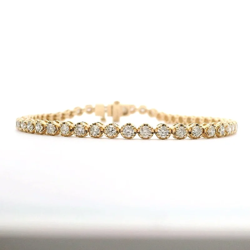 Ladies bracelets oval bead shine -14K Yellow Gold Natural Diamond Tennis Bracelet