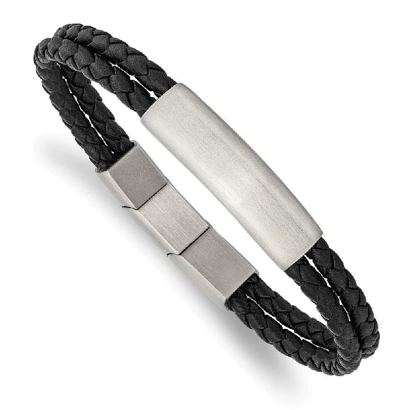 Ladies bracelets lasting beauty -Stainless Steel Brushed Braided Black Leather w/.5in ext 8in Bracelet