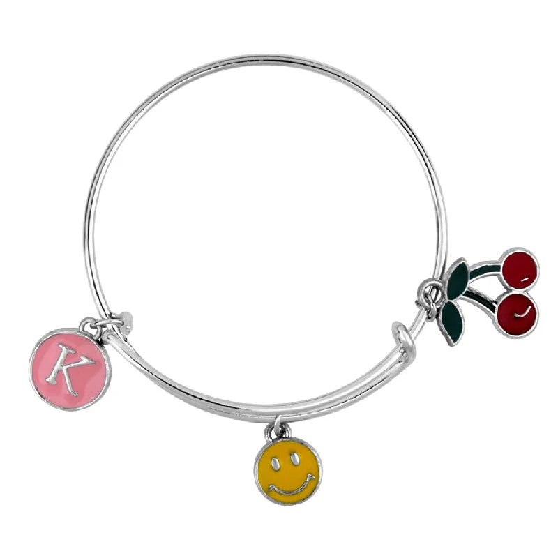 Ladies bracelets handmade shine -Mahi K Letter Smiley & Cherry Shaped Rhodium Plated Enamel Work Charms Kids Bracelets for Kids (BRK1100967R)