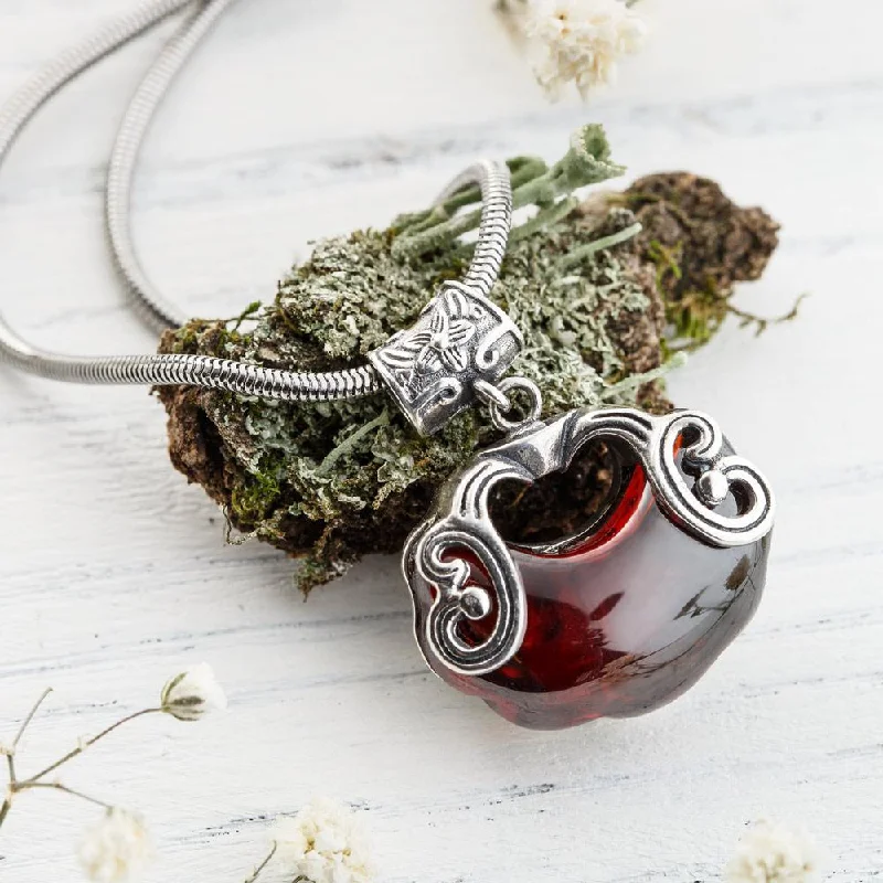 Ladies necklaces round pendant -Red Heart Garnet Necklace