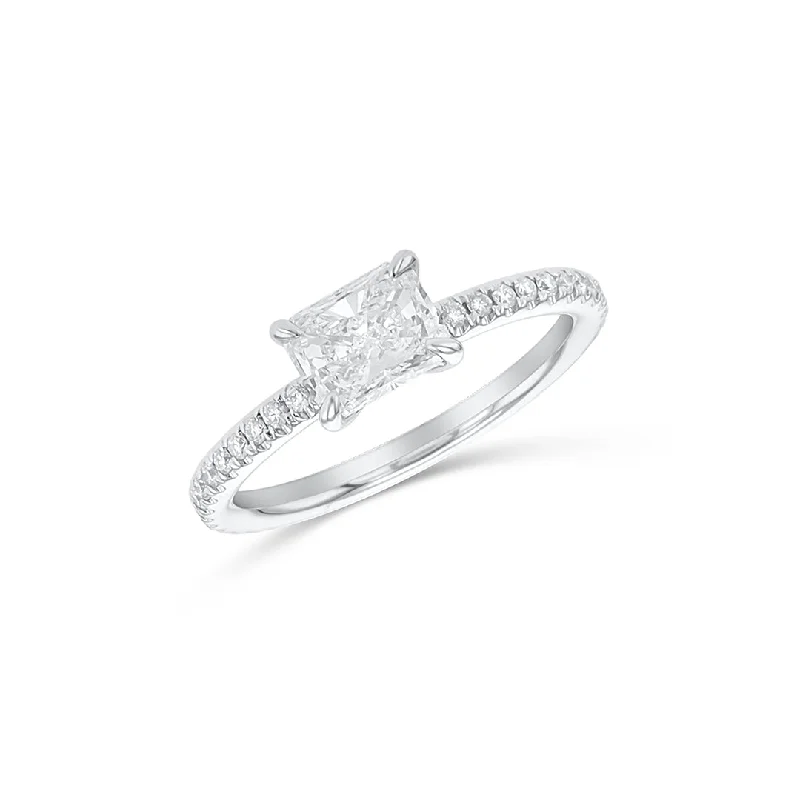 ladies engagement rings custom-0.85 CT Radiant Diamond East-West and 0.25 Cttw Prong Set 14K White Gold Engagement Ring