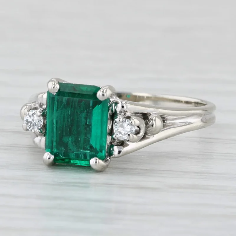 ladies engagement rings materials-1.06ctw Lab Created Emerald Diamond Ring 14k White Gold Size 5.5 Engagement