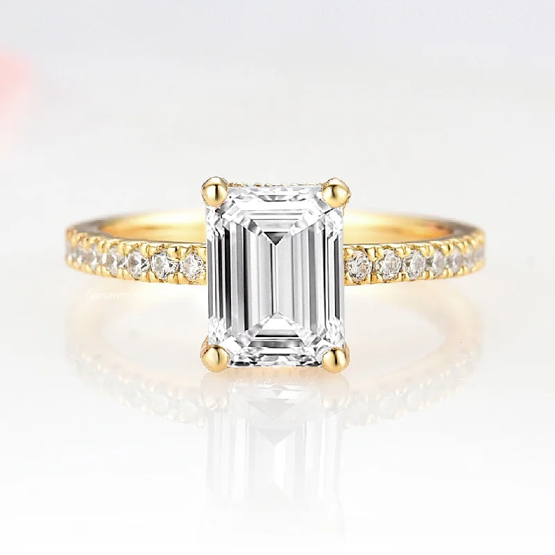 ladies engagement rings heirloom-1.5CT Emerald Cut Moissanite Engagement Ring- 14K Solid Yellow Gold