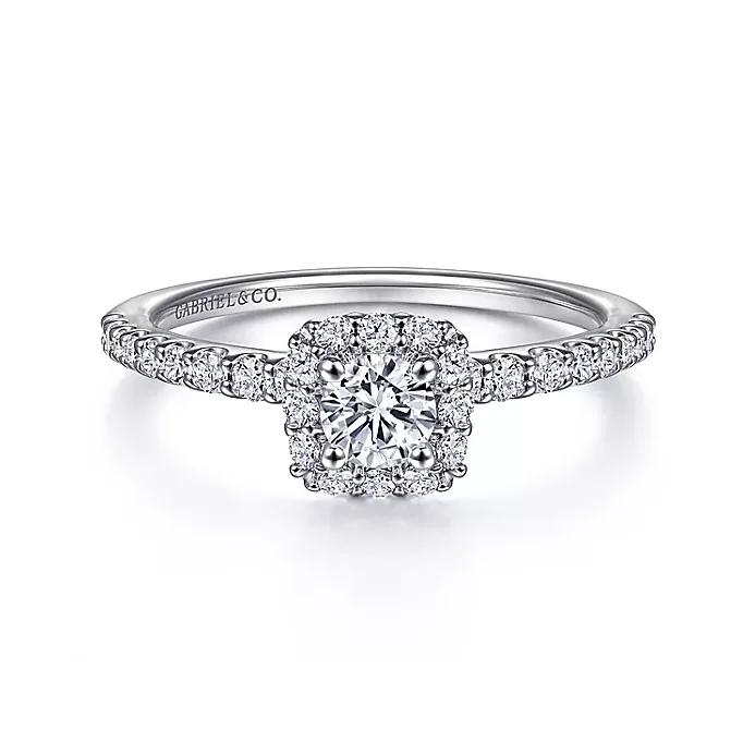 ladies engagement rings geometric-Giada - 14K White Gold Round Halo Diamond Engagement Ring