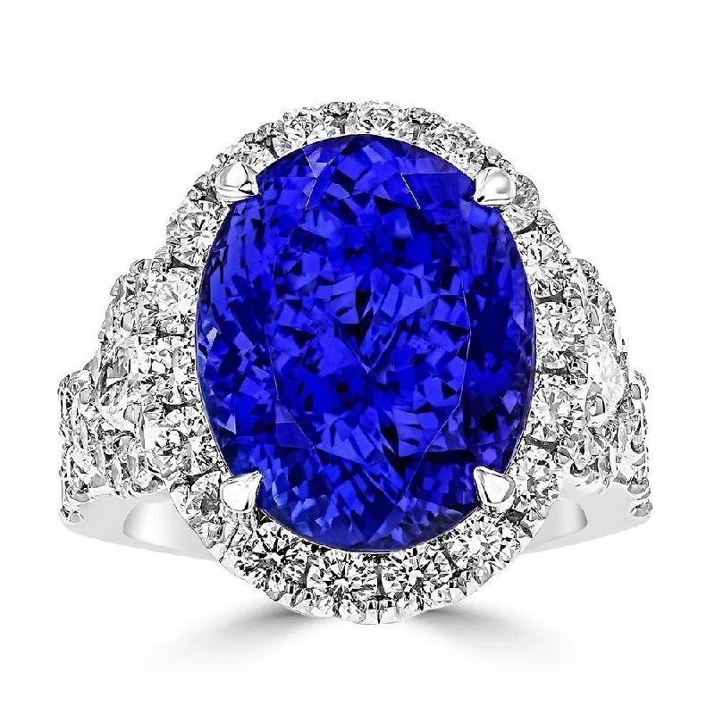 ladies rings sizing guide-JULEVE 18KT GOLD 11.46 CT TANZANITE AND 2.99 CTW DIAMOND RING