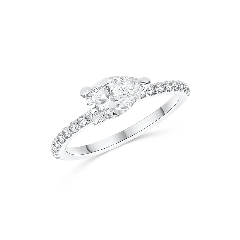 ladies engagement rings simple-0.80 CT Pear Cut Diamond 14K White Gold East-West Prong Set Engagement Ring