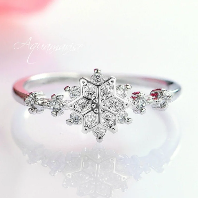 ladies engagement rings wide-Snowflake Moissanite or Natural Diamond Engagement Ring- 14K White Gold