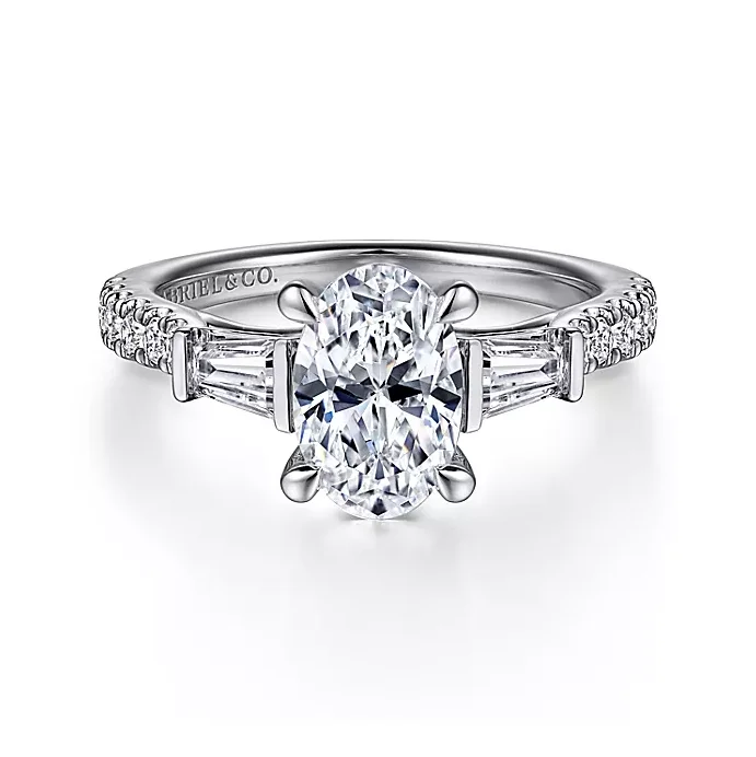 ladies engagement rings square-Iva - 14K White Gold Oval Three Stone Diamond Engagement Ring