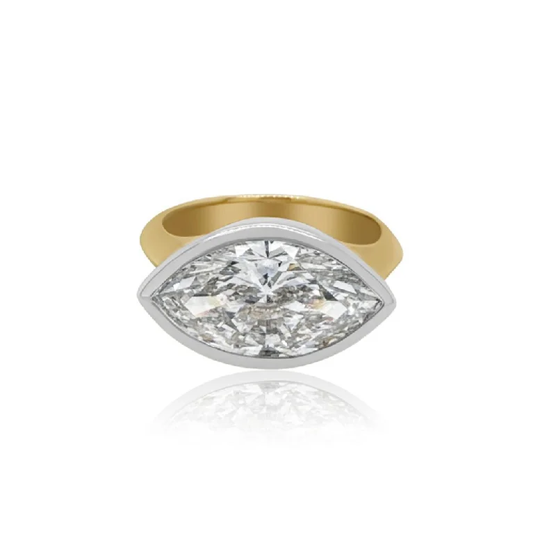 ladies engagement rings unity-4.01 CT Marquise Cut Lab Grown Diamond East-West Engagement Ring 14K Two Tone Gold