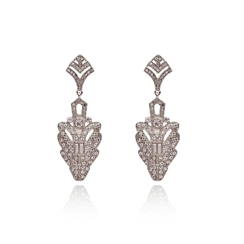 ladies earrings designs-Art Deco Drop Earrings: Decadent Crystal 1920s Earrings