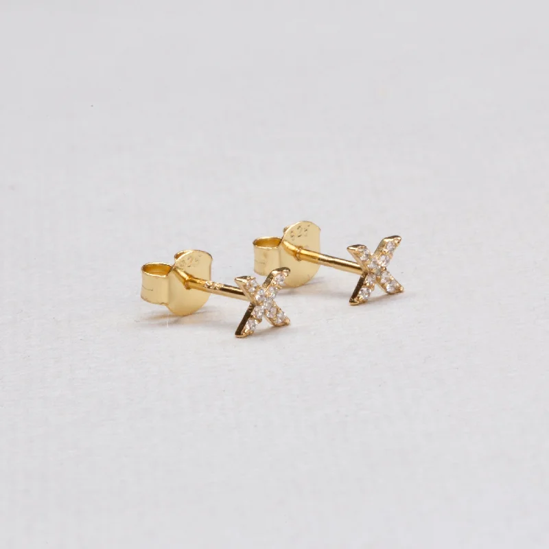 ladies earrings seasonal-Gold-plated Kiss Stud Earrings