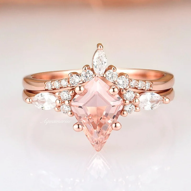 ladies engagement rings black-Skye Kite™  Morganite Engagement Ring Set- 14K Solid Rose Gold