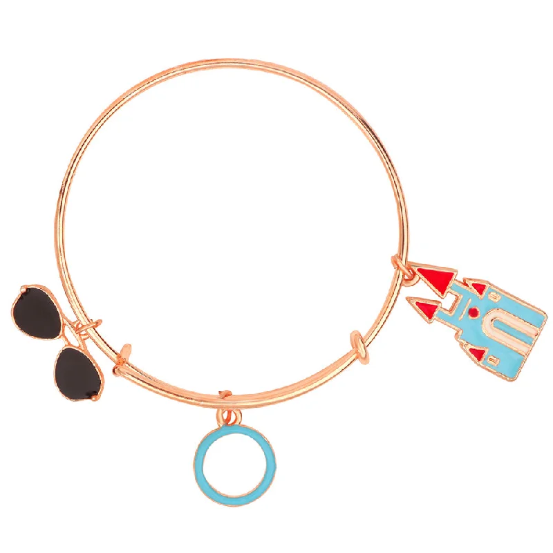 Ladies bracelets zen glow -Mahi House, Circle & Sunglasess Shaped Enamel Work Charm Bracelet with Rose Gold Plated for Kids (BRK1100873Z)