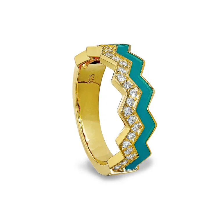 ladies rings one of a kind-Gold Vermeil Sterling Silver Micropave Ring with with Turquoise Enamel and Simulated Diamondss