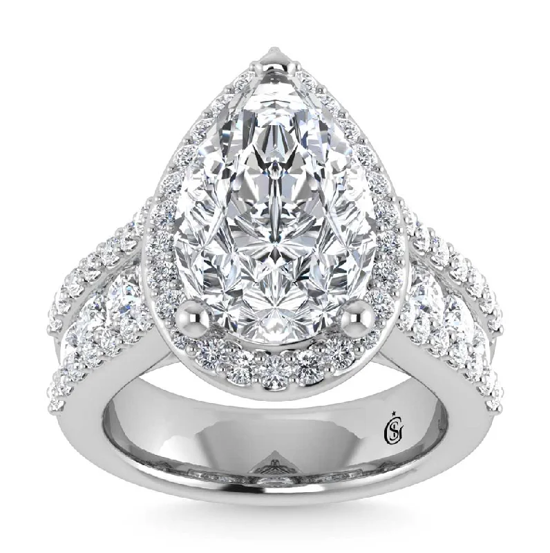 ladies engagement rings tribal-14K White Gold Lab Grown Diamond 6 7/8 Ct.Tw. Round Shank Engagement Ring (Pear Center)