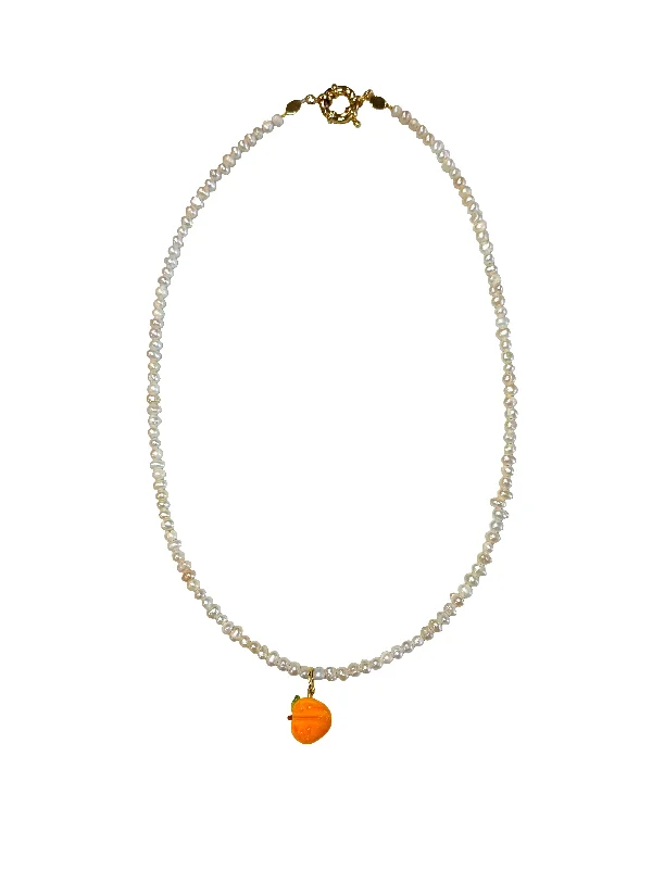 Ladies necklaces sapphire glow -Pearl Fruit Glass Necklace - Peach