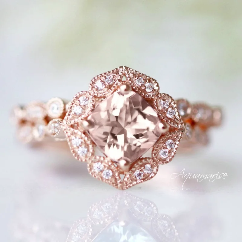 ladies engagement rings monochrome-Luxe Morganite Engagement Ring- 10K/14K/18K Solid Rose Gold