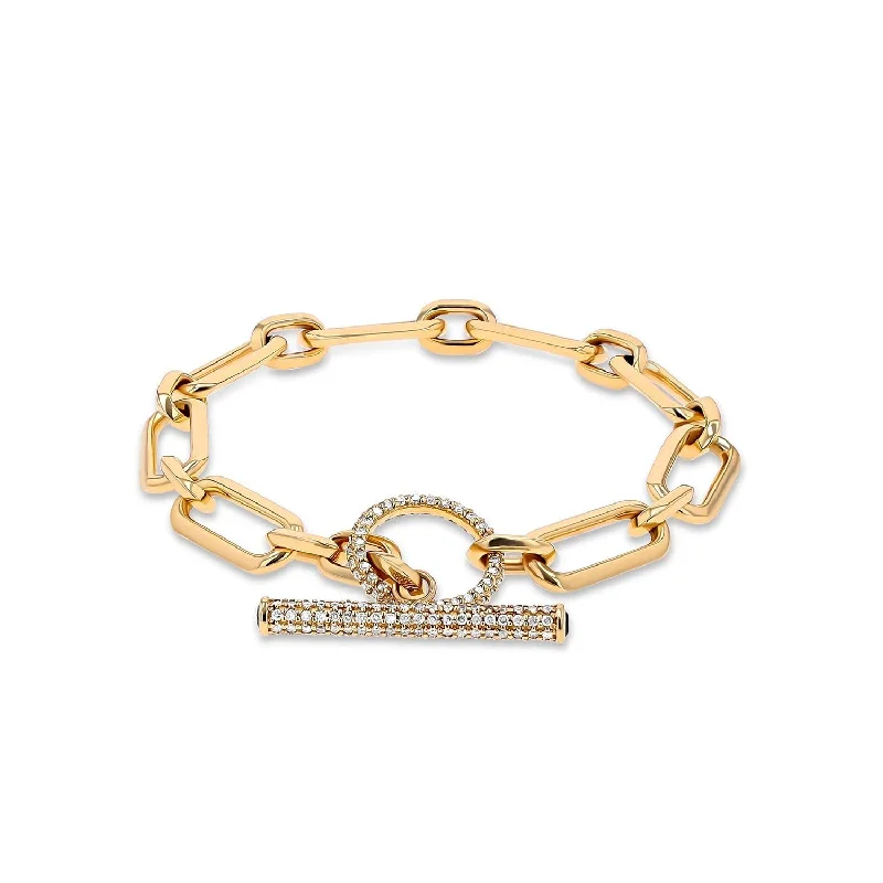 Ladies bracelets christian glow -14K Gold Gwyneth Link Bracelet with Pave & Sapphire Toggle C-B11