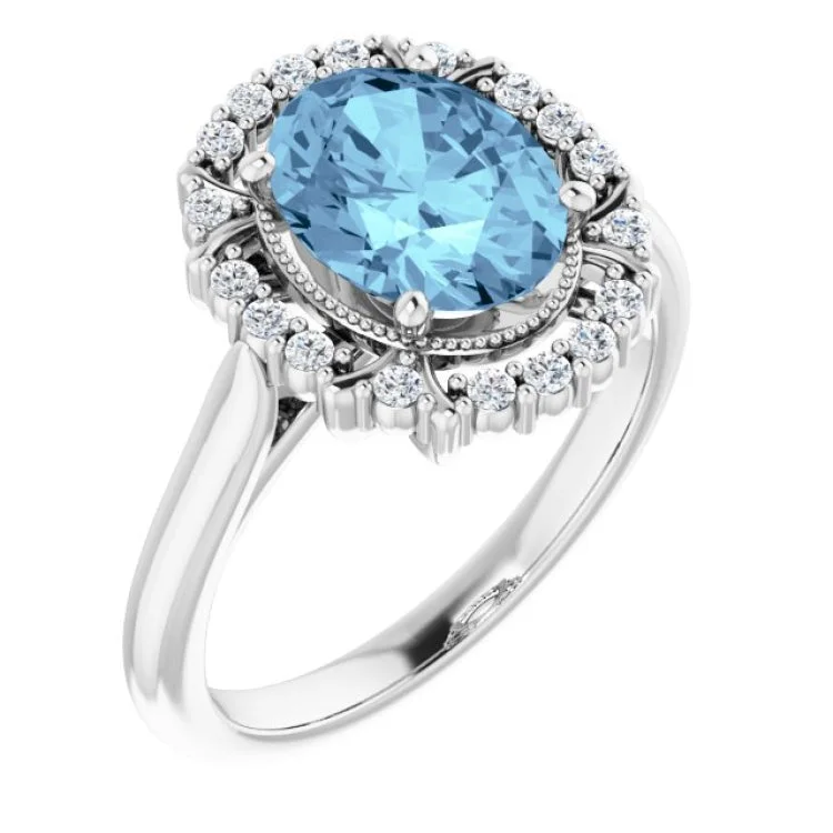 ladies rings pandora-Platinum Natural Aquamarine & 1/6 CTW Natural Diamond Ring