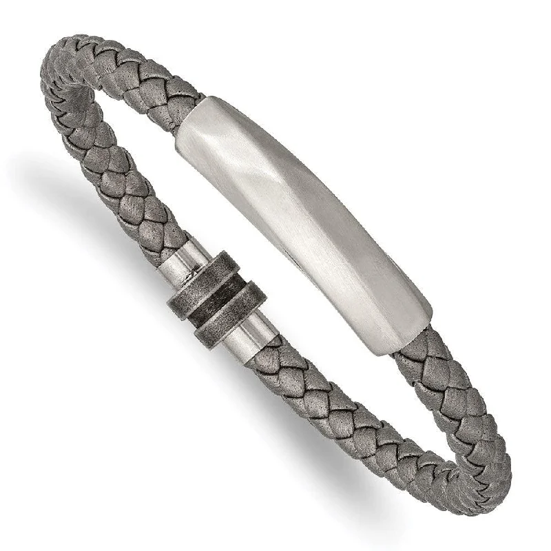 Ladies bracelets zen glow -Stainless Steel Antiqued and Brushed Grey Leather 8.25in Bracelet