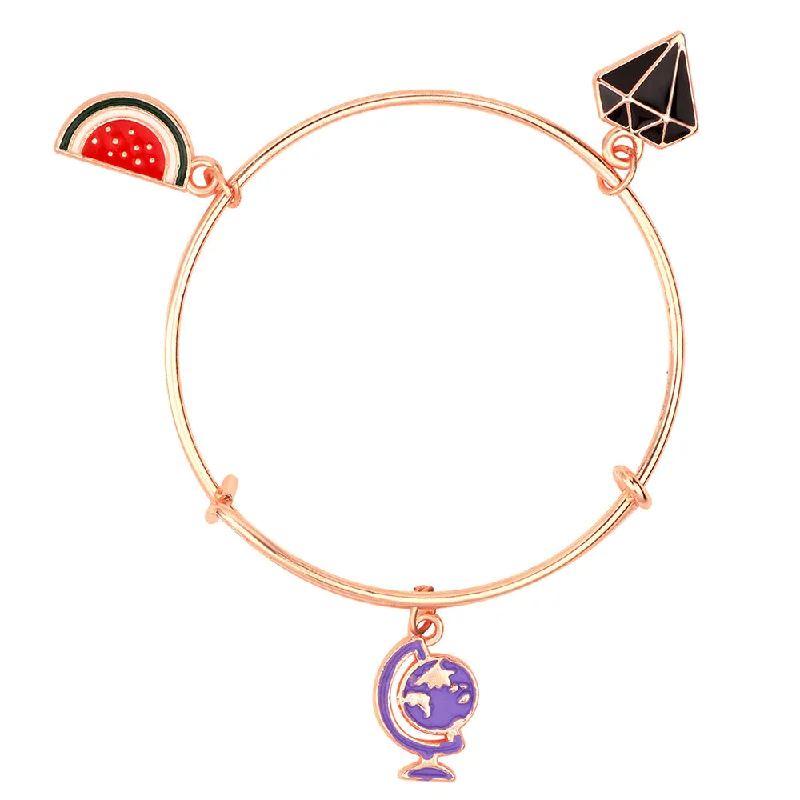 Ladies bracelets flamingo shine -Mahi Daimond Watermelon & Earth Shapde Rose Gold Plated Enamel Work Charms Bracelet for Girls (BRK1100846Z)