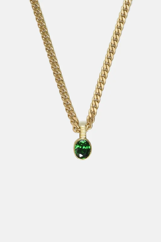 Ladies necklaces pineapple shine -Green Zircon Pendant Necklace Chain