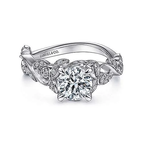 ladies engagement rings collectible-Martedi - 14K White Gold Floral Round Diamond Engagement Ring