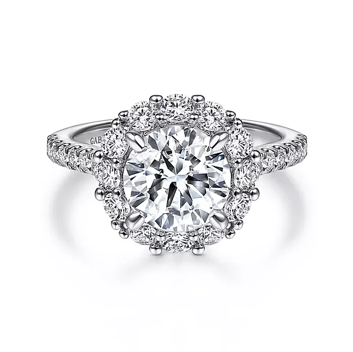 ladies engagement rings anniversary-Charmaine - 14K White Gold Round Halo Diamond Engagement Ring