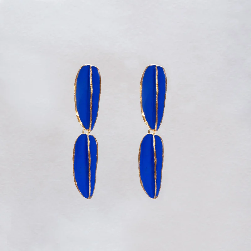 ladies earrings premium-Pop-in Blue Gold-plated Earrings - Double