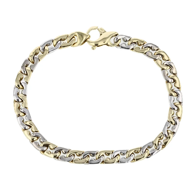 Ladies bracelets green design -Cuban Link Alternating Bracelet in 14K Yellow and White Gold, 8in